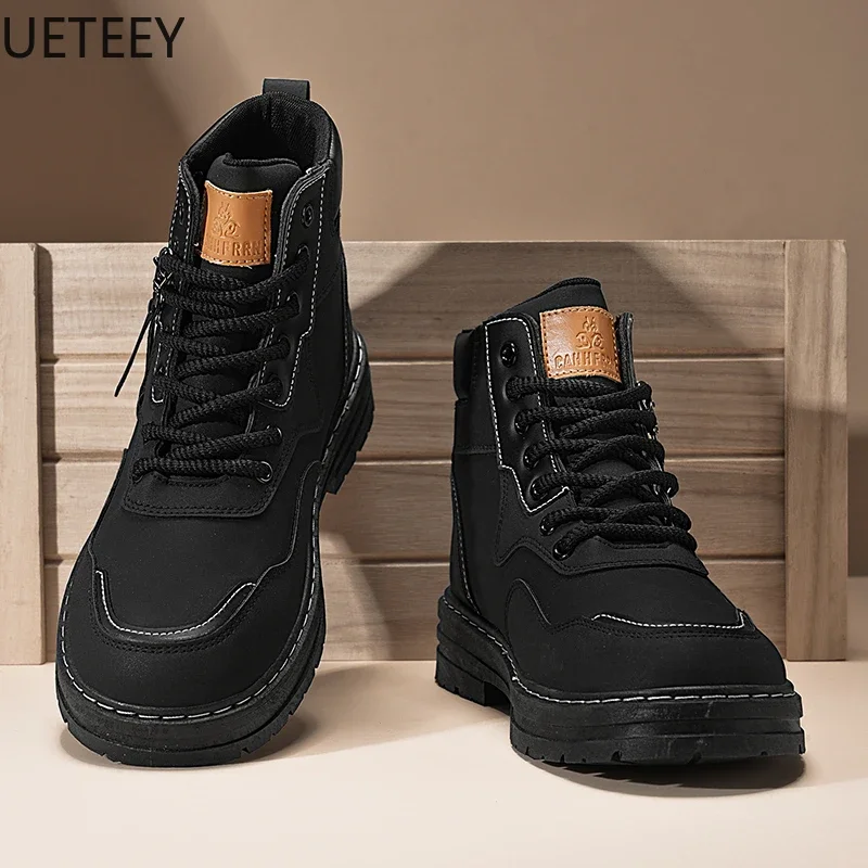 New Motorcyclist Boots Casual Sneaker Winter  for Men Round Toe Wear-resistant Trendy Lace-up Explosive Style UETEEY Original