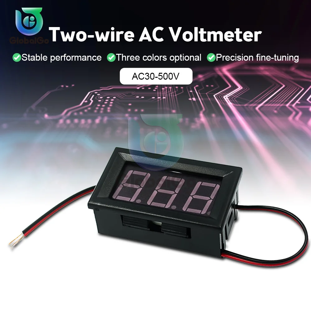 AC 30-500V 2 Wire Voltmeter 220V 3 Phase 380V Voltmeter Universal LED Digital Display Digital 2 Wire Meter Red Green Blue