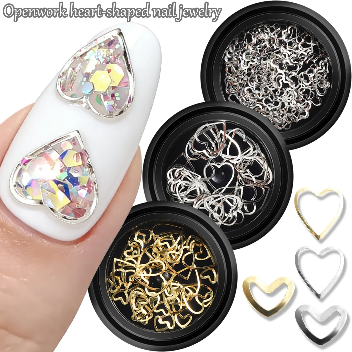 

Minimalist punk-style alloy hollowed-out heart-shaped nail art decorations, Y2K heart-shaped metal nail art embellishments