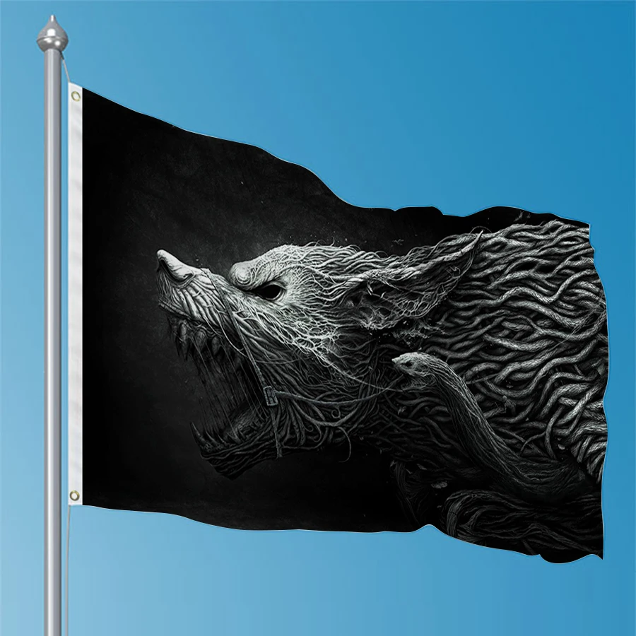 90X150cm Art Wolf Teeth Drawing Aggression Black White Funny Meme Flag Polyester Digital Printing Decoration Banner Tapestry