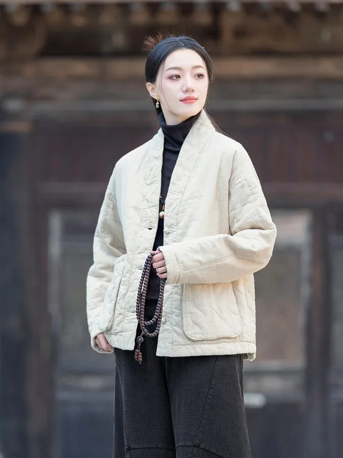 

Thiened Cotton Jaet Women's Winter Coat Warmth Inteated Chinese Sle V-ne Long Sve Regular Fit Commute Faion