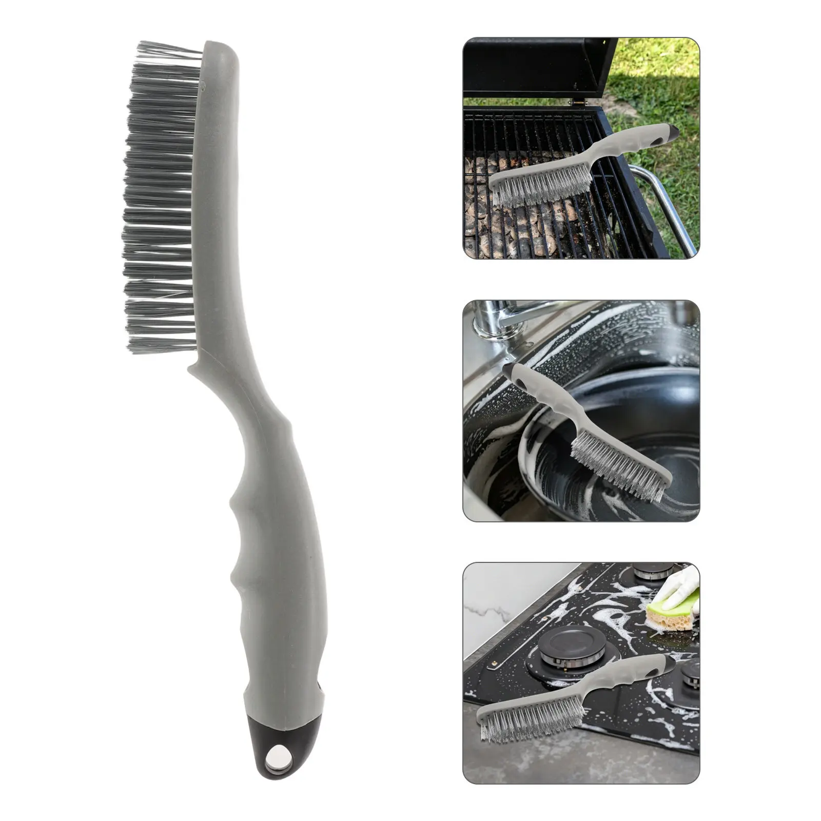 Stainless Steel Wire Brush Heavy Duty Scrubber 10.6 Straight Handle Industrial Cleaning Kitchen Grill Grout Removal Tool