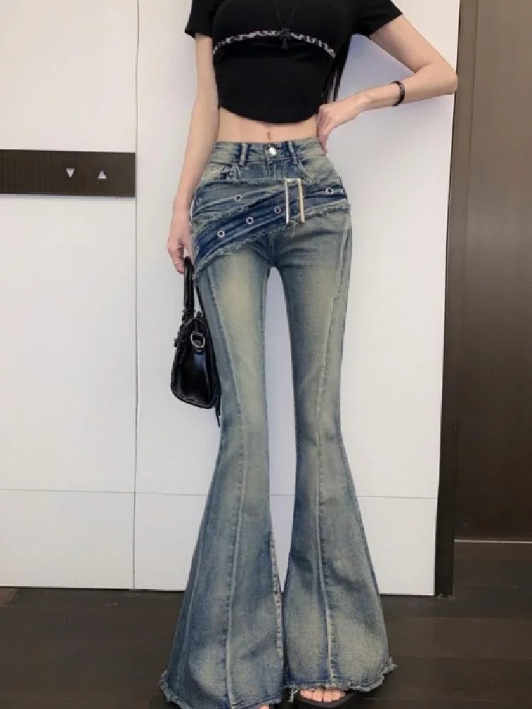

Spring/summer 2025 Women New Retro Niche Flared Jeans Harajuku High Waist Slim Fit Belted Design Spicy Girls Denim Trouser
