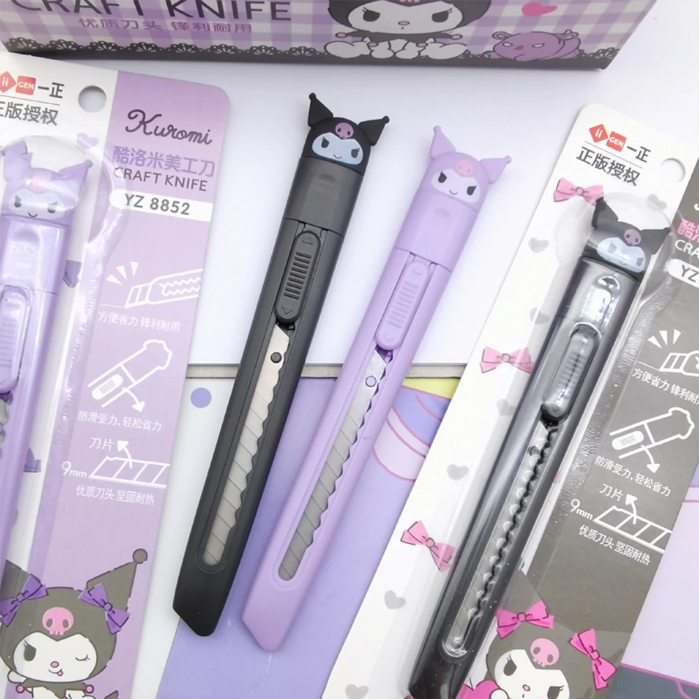 Kawaii Sanrio Kuromi Utility Knife Anime Hello Kitty My Melody Cartoon Art Cutting Express Box Cutter Student Tool Toys Gifts