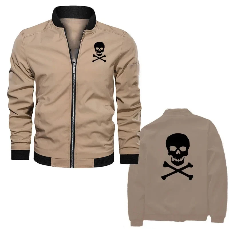 

Thrilling Skull Print Ribbed Zipper Baseball Jacket Versatile Classic Jacket Fashionable Casual Baseball Top MD3