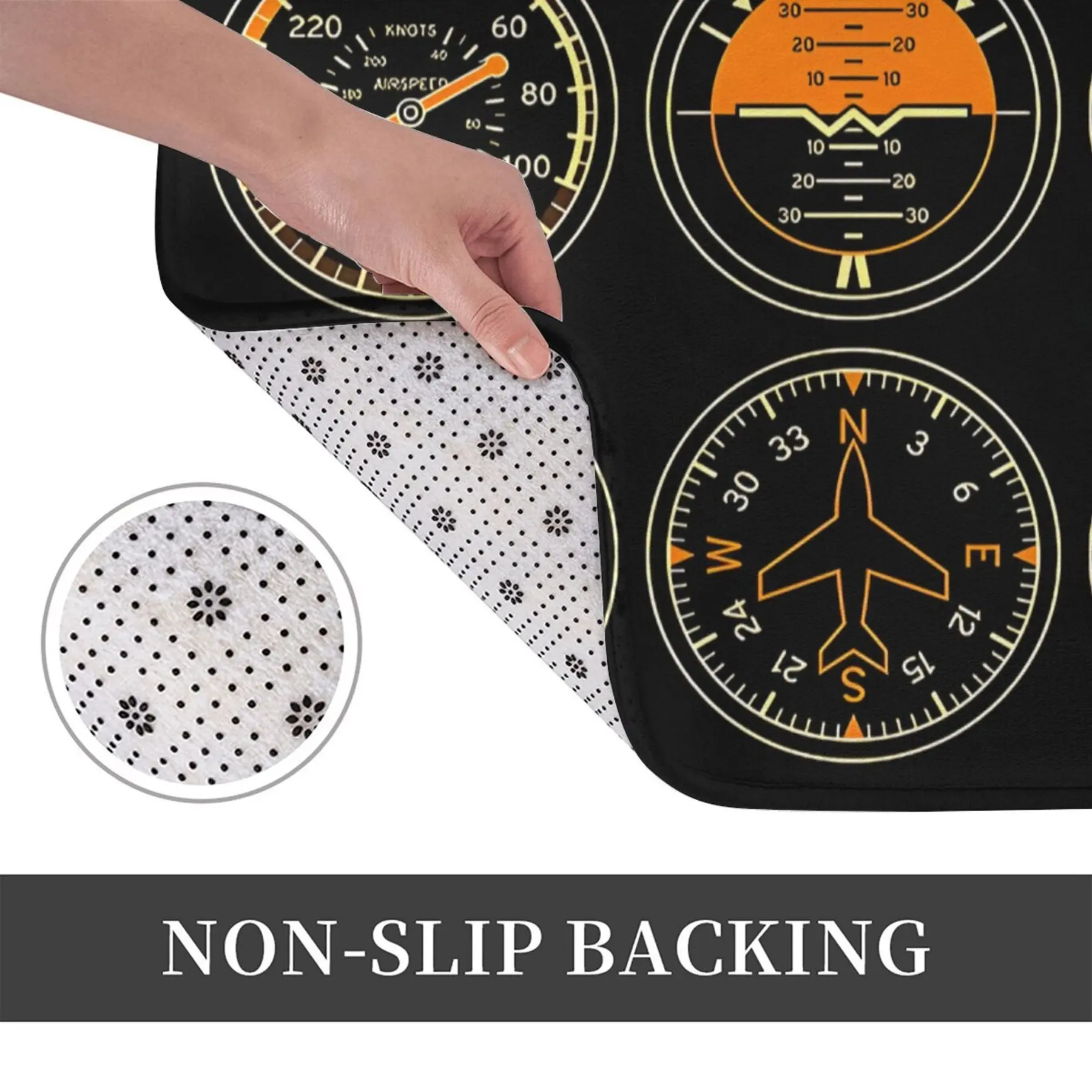 Aviation Flight Instruments Doormat Pilot Aircraft Gauge Design Non-Slip Polyester Mat for Kitchen Hallway