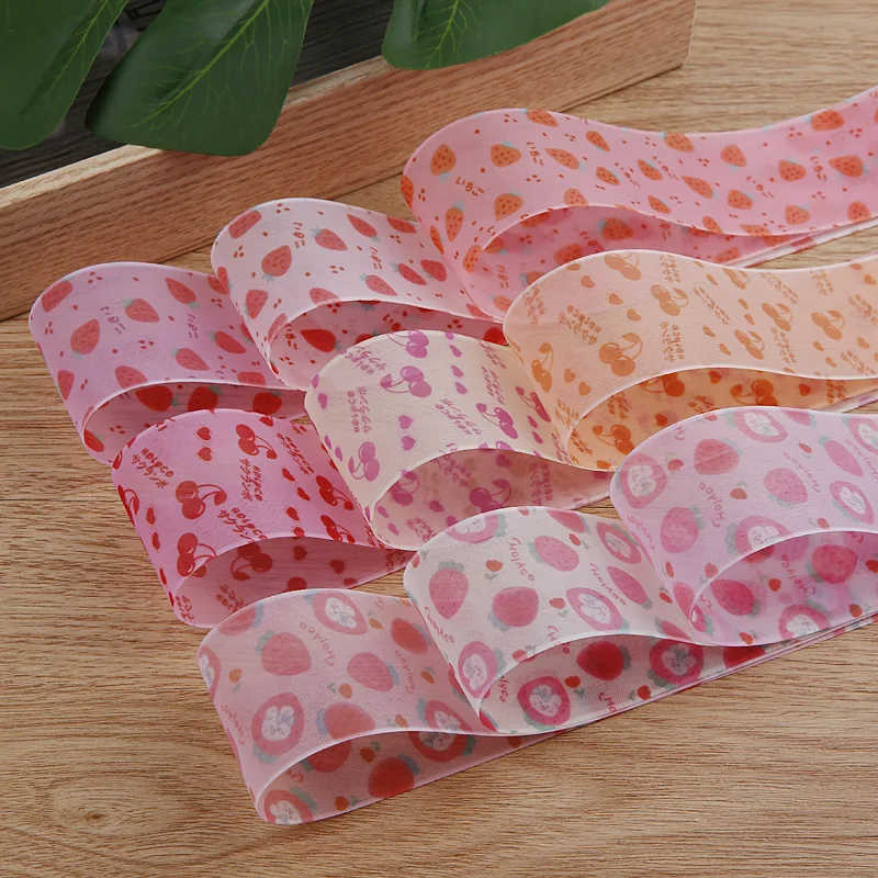 

20 Yards 40MM Strawberry Cherry Snow Yarn Cartoon Printing Ribbon Hair Bows DIY Crafts Handmade Accessories Material Wrapping