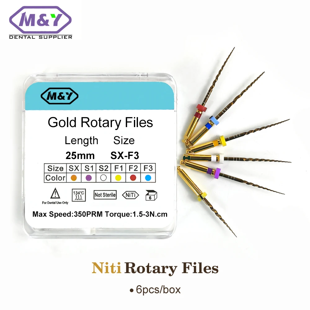 6pcs Dental Gold Endo File Engine Use Root Canal 25mm 21mm Dentistry Instrument Golden Rotary Endodontic Files Path Glide Tools