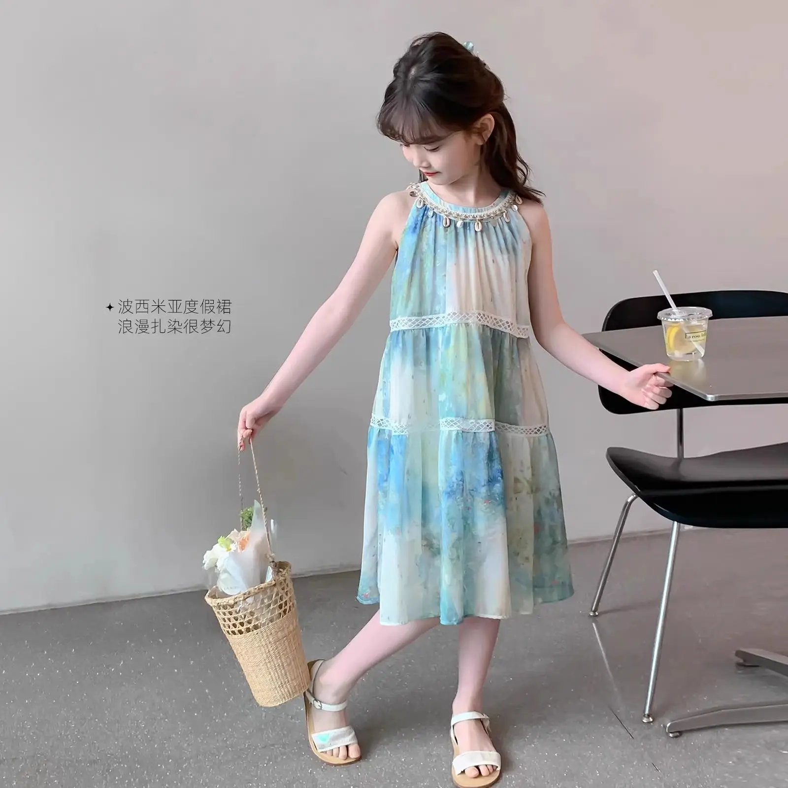 2026 new summer kid baby party princess Girls halter Teenager slip dress bohemia LAYERED skirt 4 5 6 7 8 9 10 11 12 13 14 Years