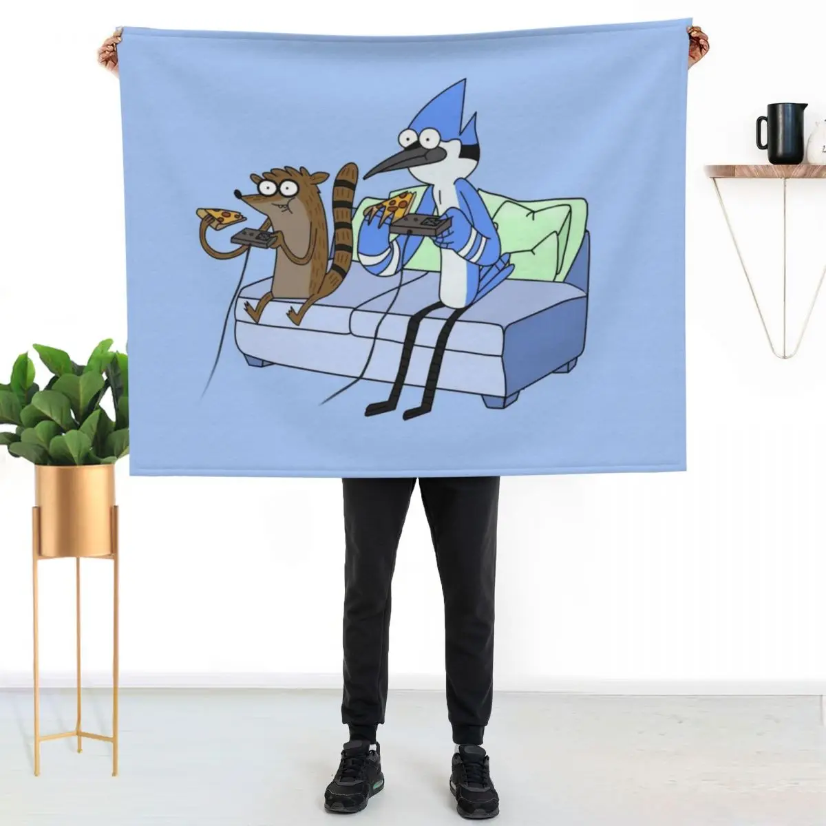 Mordecai and Rigby Pizza and Video Games Throw Blanket Retros Decorative Sofa Large cosplay anime Blankets