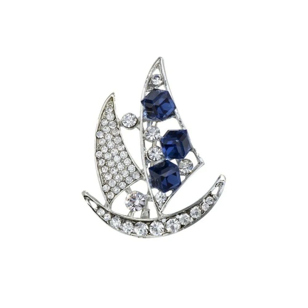 Alloy Rhinestone Sailboat Brooch Crystal Boat Badge Suit Collar Pin Korean Style Plain Sailing Men Brooch Jewelry Accessories