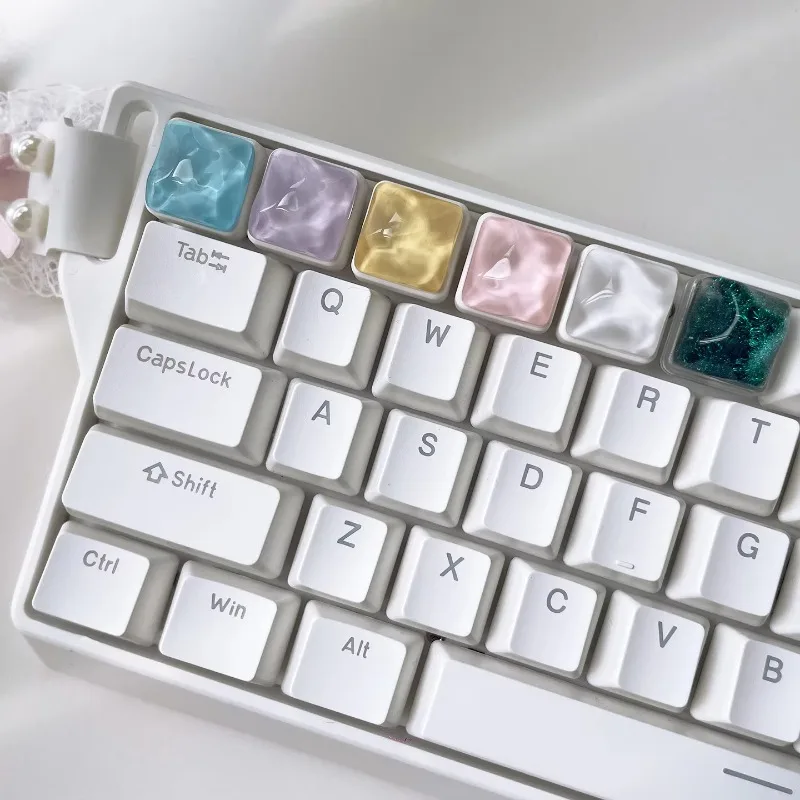 4Pcs Transparent Water Ripple Keycap Set WASD Handcrafted Resin Keycap for Cherry MX Mechanical Keyboard Desk Decor Toys Gifts