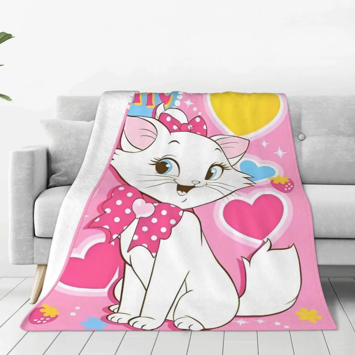 Super Warm Blanket Travel Marie Cat Cartoon Throw Blanket Flannel Bedspread For Outdoor Novelty Sofa Bed Cover