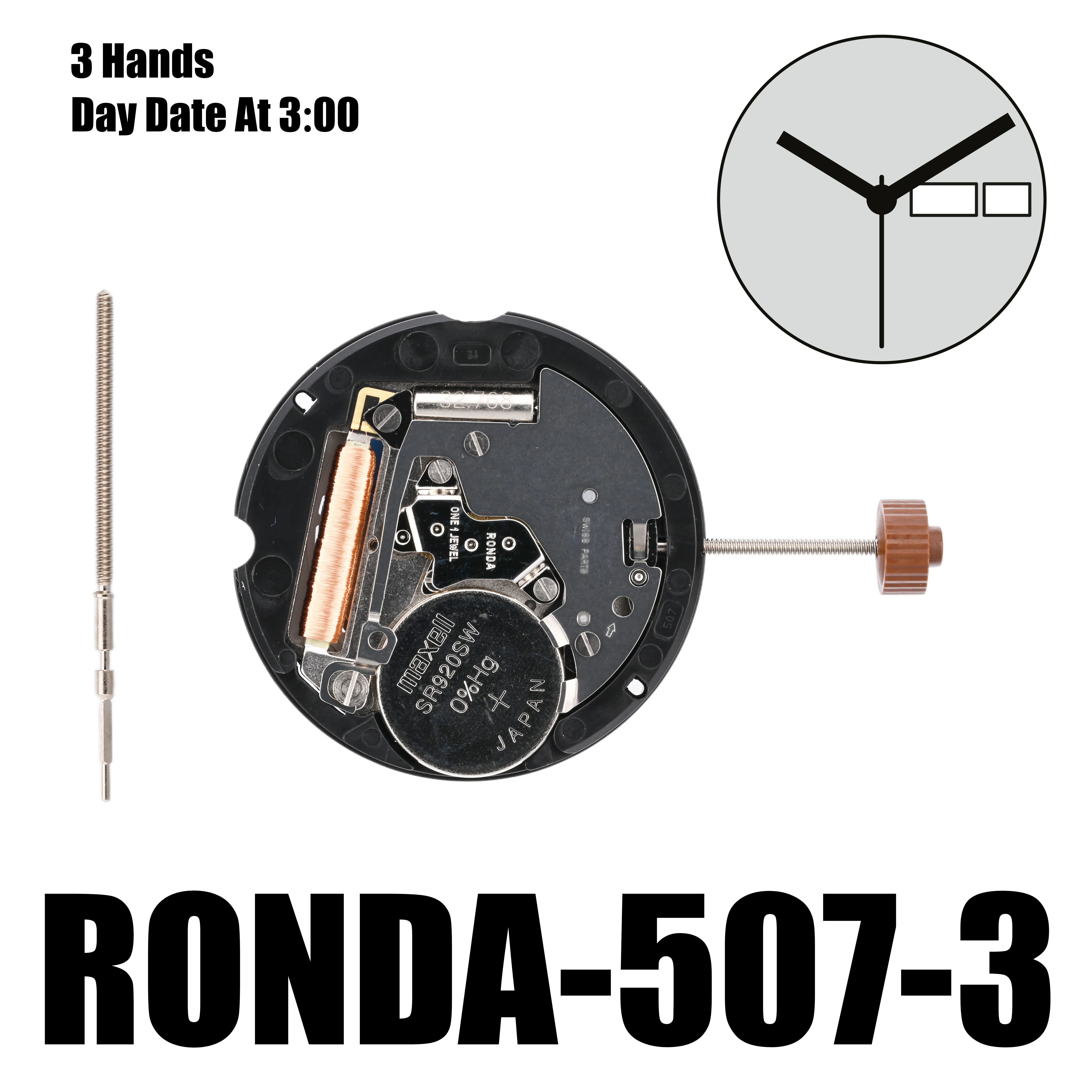 507 Movement Ronda 507 Movement Size 3 mm 10½''', 23.30 mm Multifunction 3 Hands Day and Date At 3:00 O'Clock