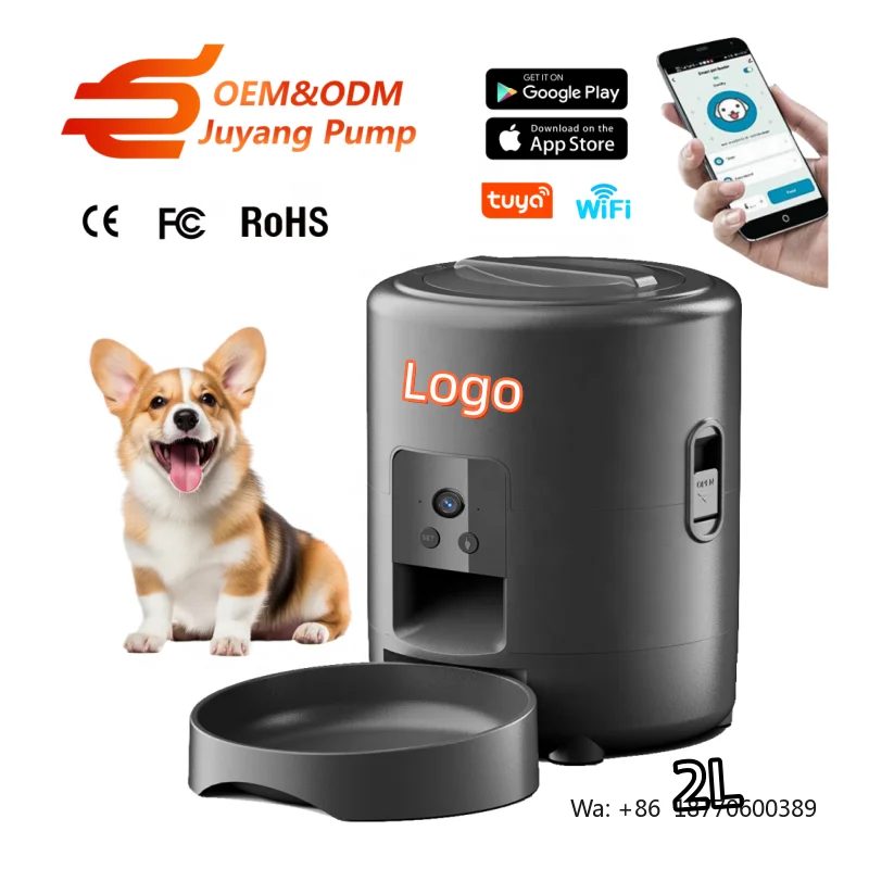 Automatic 2L Cat Feeder Timed Dog Food Dispenser Black Wifi Pet Feeders Dry Food Battery Operated Auto Cats Feeder with Camera