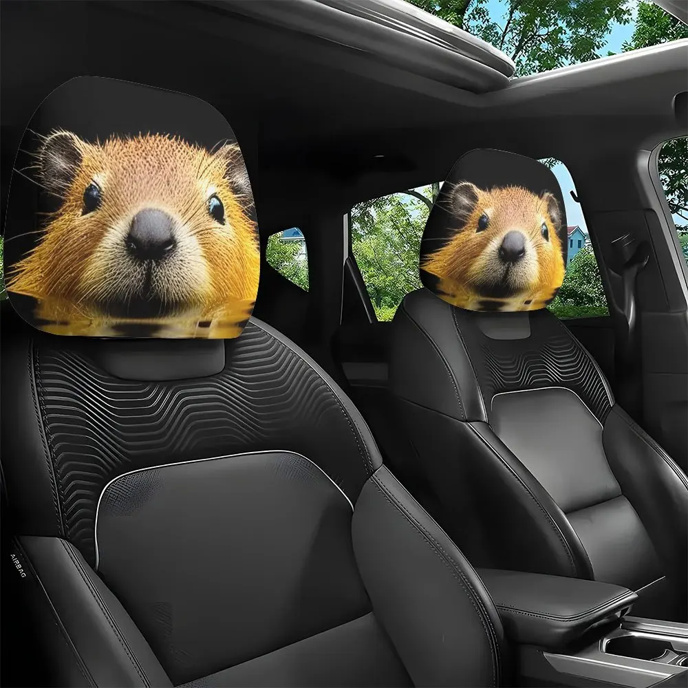 2pcs Cute Beaver Print Car Headrest Covers,  Decorative Pillowcases for Cars Compact and Easy to Clean