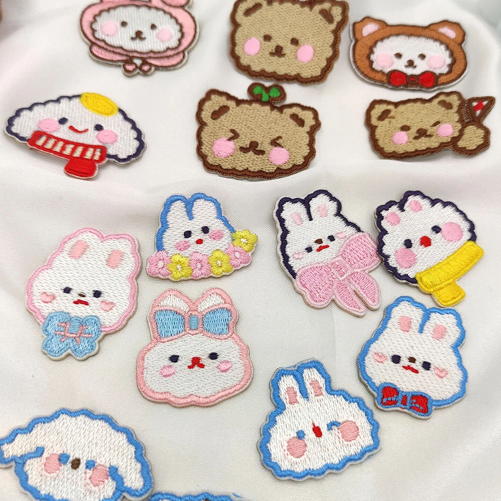 Cute Animal Avatar Self-adhesive Embroidery Applique Patches For Clothing Kids Mobile Phone Backpack DIY Decorative Sticker Swe