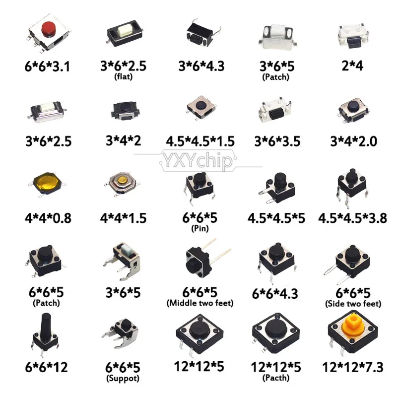 125/140PCS Tact Push Button Switch DIP SMD Micro Switch Kit 14Values 25Values Micro Push Buttons Touch Component Kit, for TV Toy