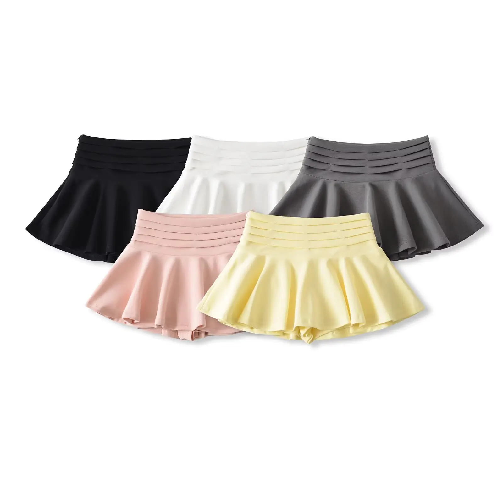 Sexy Natural Waist Pleated  Skirt Slimming Outerwear Casual Short Skirt for Trendy Girls A-Line Pure Color Summer Dress