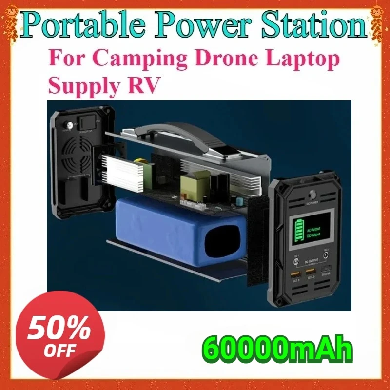 

New For Camping Drone Laptop Supply RV 222WH Emergency Solar Generator Battery Pack Power Bank 60000mAh Portable Power Station