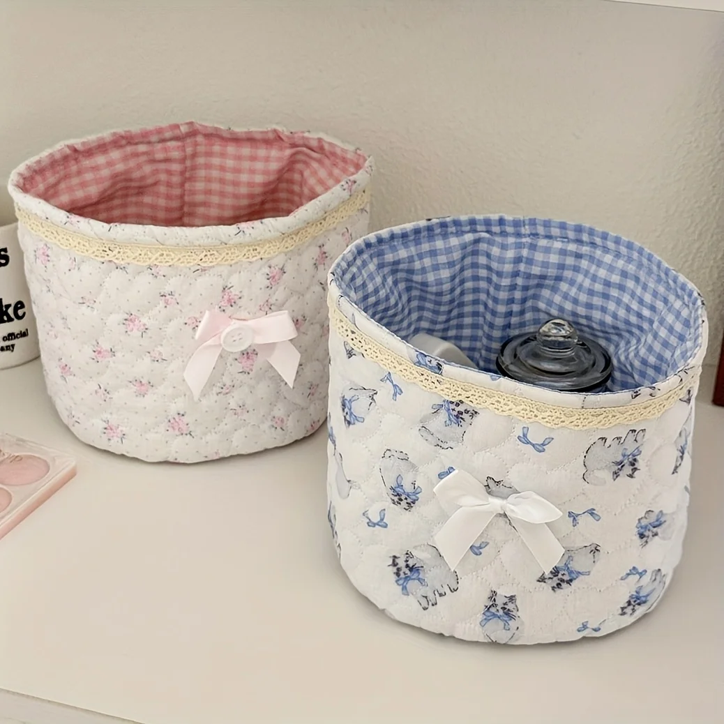 Caja expositora de cosméticos con forma de corazón de encaje, decoración elegante para el hogar, cesta de almacenamiento de escritorio de tela de alta calidad, organizador de cosméticos para el hogar