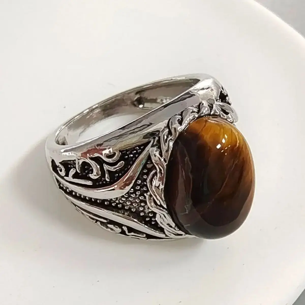  Popular  Ring for Men Network Turkish Double Swords Oval CZ Stone Punk Party Wholesale Jewelry