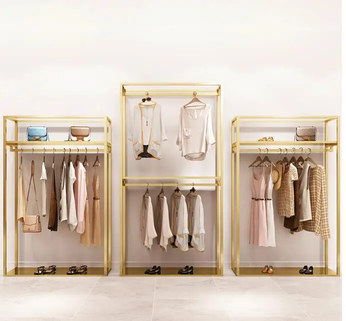 

Men's and women's clothing store display shelves, double-layer high cabinet hanging racks