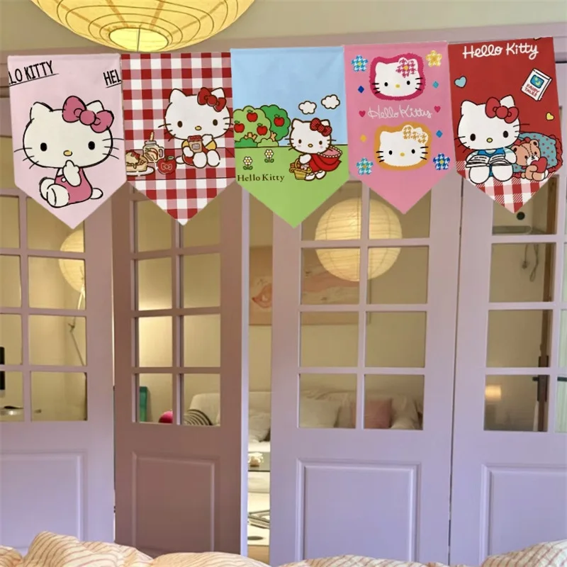 Cute Hellos Kittys Bedroom Door Curtain Flag Curtain Maiden Heart Cartoon Cardboard Partition Room Decoration Accessories Toys