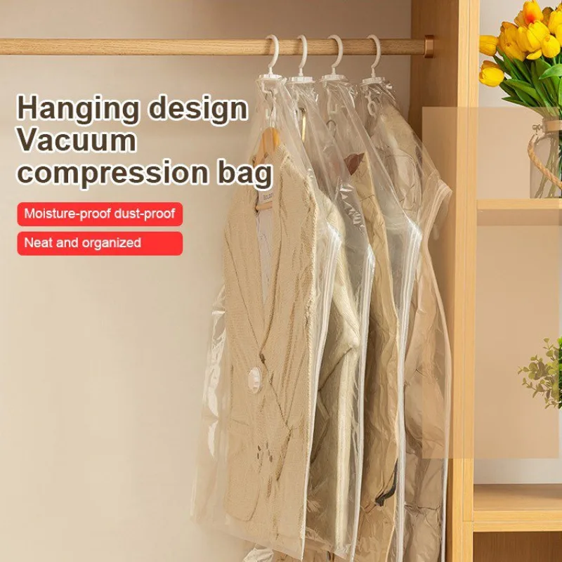 Household vacuum compression bag dustproof storage side pull transparent hanging pumping clothes bag storage bag for down jacket