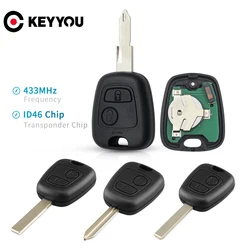 KEYYOU 자동차 원격 키 2 버튼 433mhz ID46 푸조 106 107 206 306 307 207 407 파트너 Citroen C1 C2 C3 C4 Saxo Picasso