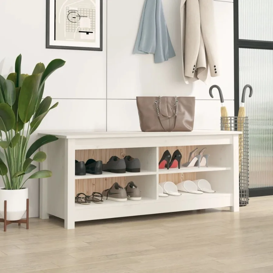 

Shoe Bench White 43.3x15x17.9 Solid Wood Pine