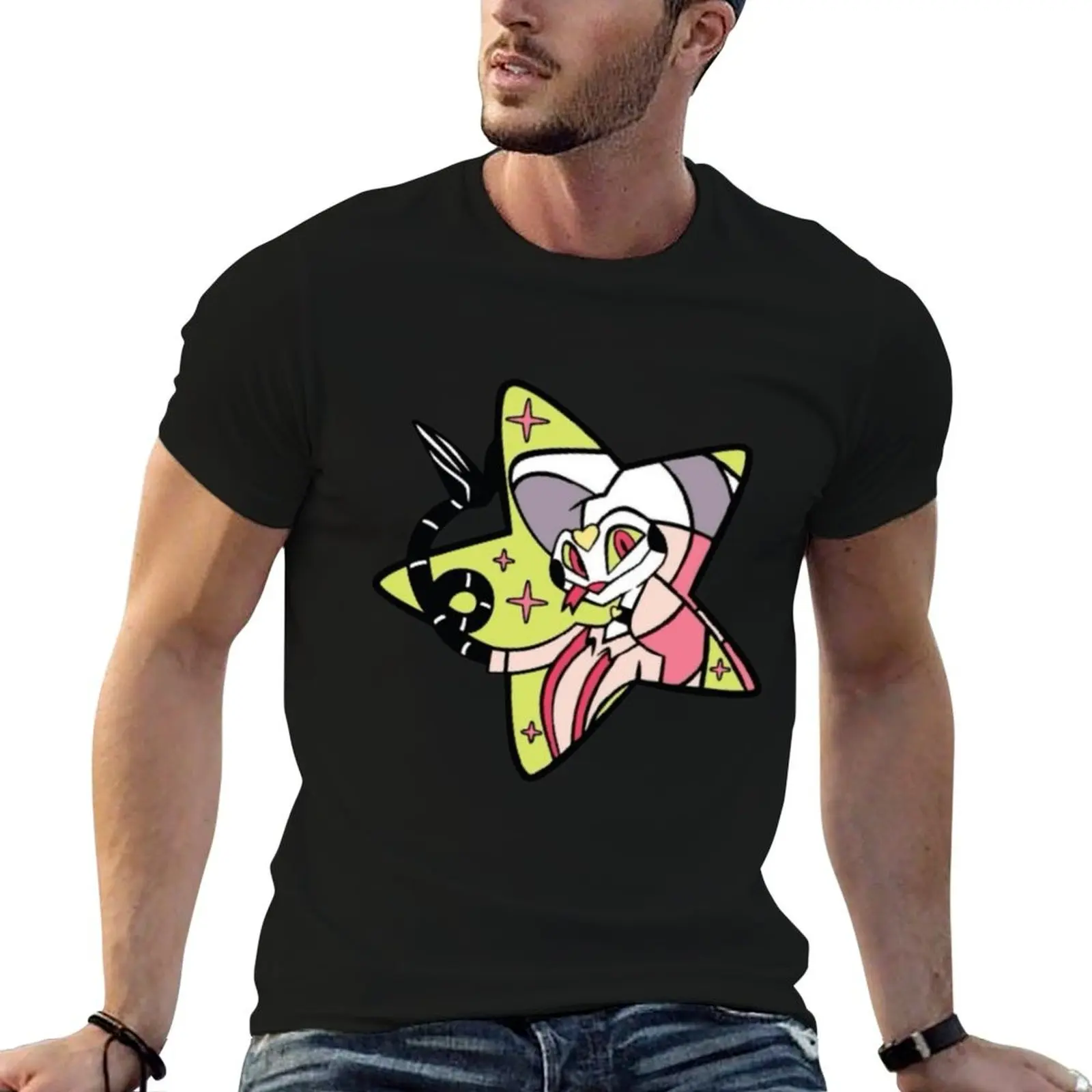 Helluva Boss Fizzarolli Star Pattern Print T-Shirt Soft Anti-Shrink Cotton Tee