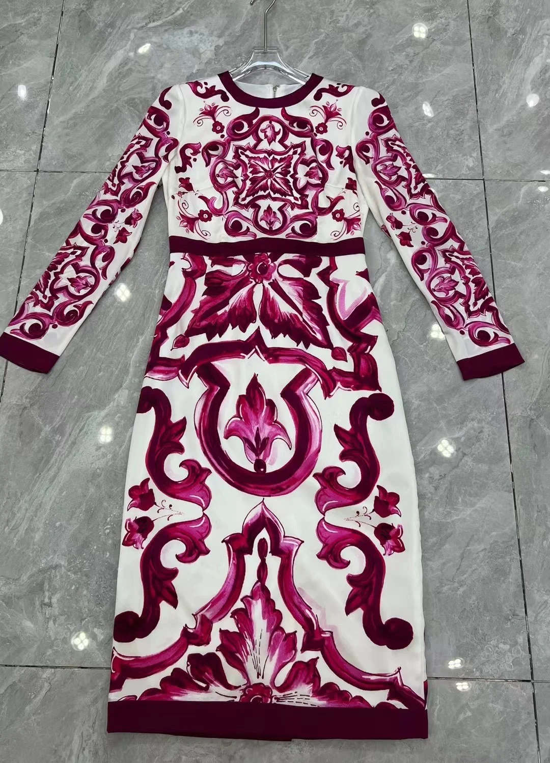 Ele Long Sve zijdesatijn Dr Faionable rode bloem porselein serie 6 Momme elastische geweven jurk voor dames