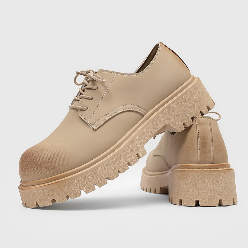 

Мужские желтые рабочие ботинки дерби в британском стиле с низким берцем, кожаная обувь на массивной подошве с большим круглым носком, прочная нескользящая повседневная удобная обувь