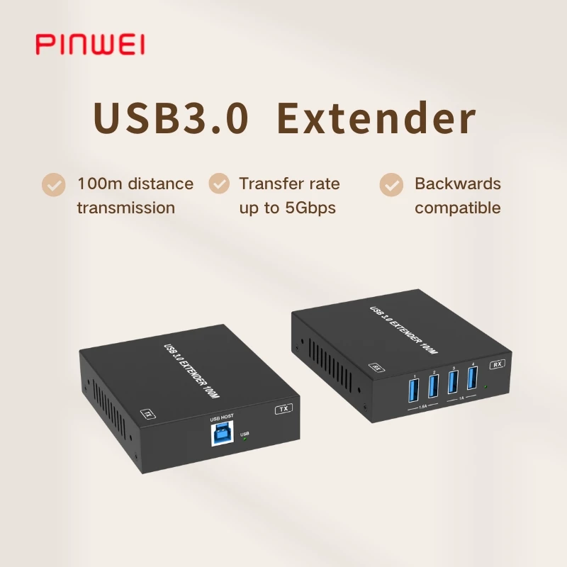PINWEI USB3.0 Ethernet Extender over CAT5E/6/7 up to 328ft High-Speed Plug-and-Play Backward Compatible USB2.0 USB1.0
