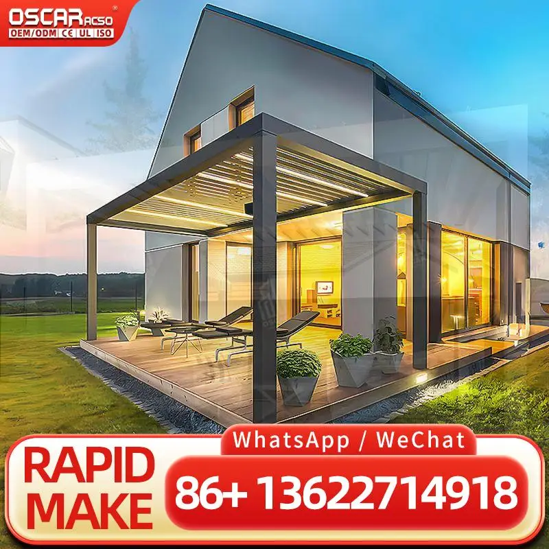 Customized Motorized or Manual Aluminium Waterproof Windproof Pergola with LED for Garden Patio Backyard pergola