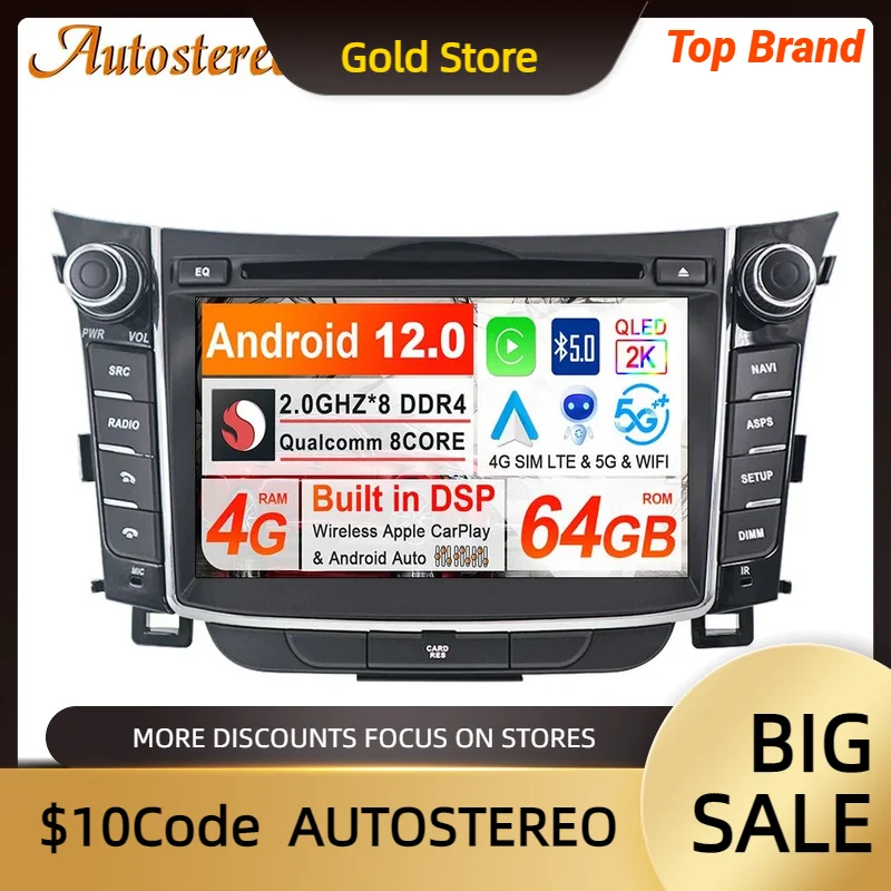 Android 13 Car GPS Navigation For Hyundai I30 Elantra GT 2012-2016 Auto Stereo Multimedia Player Radio Recorder HeadUnit Carplay