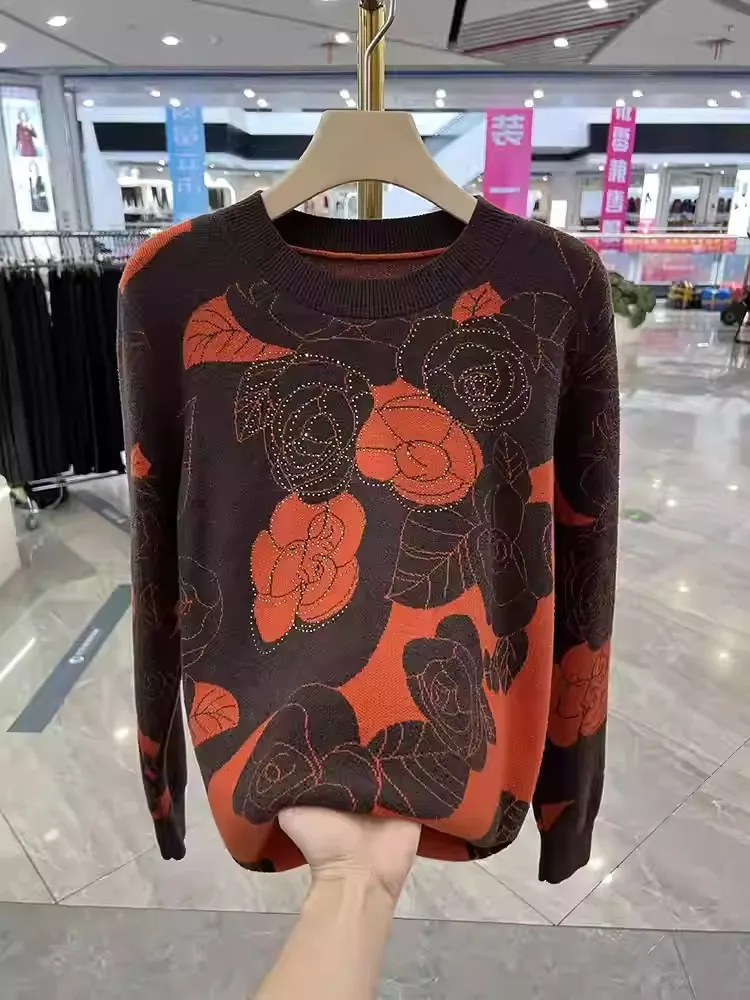 

Корейский женский лоскутный модный пуловер с принтом, свитер на осень-зиму, элегантный трикотаж с круглым вырезом и длинными рукавами, топы, повседневная одежда