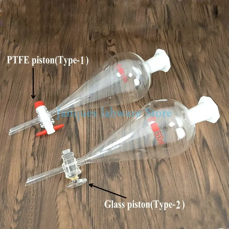 Imagem -02 - Peça de Laboratório 30ml a 1000ml Funil de Separação em Forma de Pêra de Vidro com Pistão de Vidro Pistão Ptfe Funil de Gota de Boca de Moagem 1