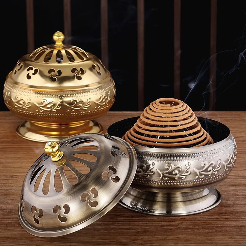24-hour Coil Incense Burners Home Worship Budda Alloy Aromatherapy Stove Deodorizing Aroma Diffuser Mosquito Incense Holder