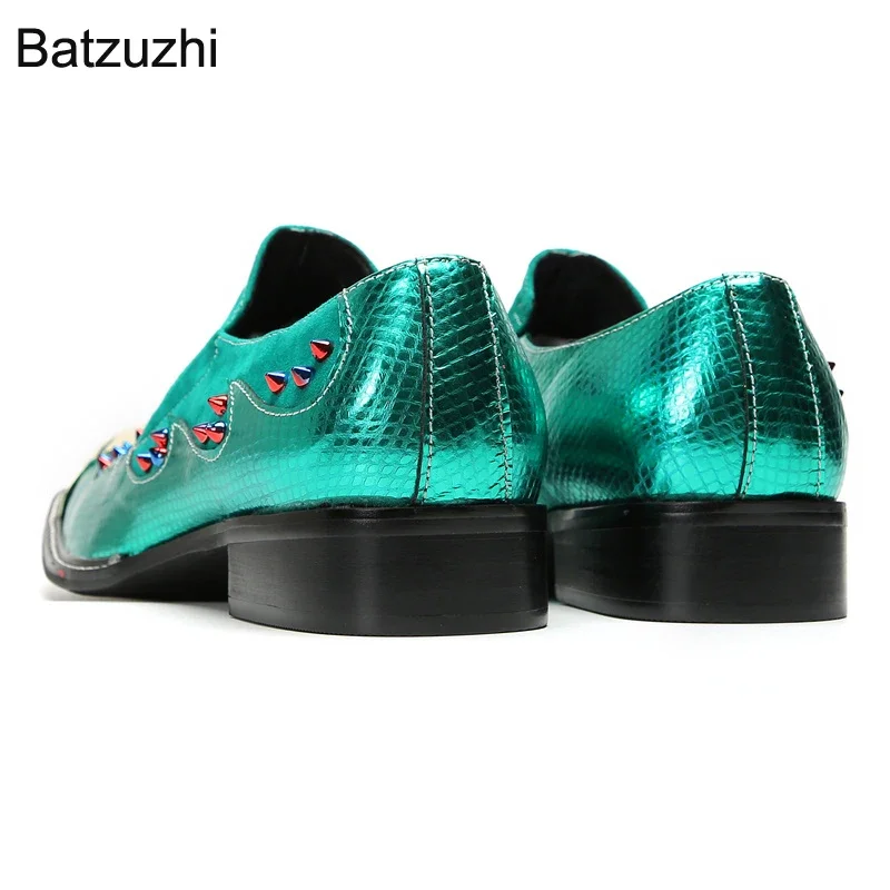 Batzuzhi Blue Personlaity Herrenschuhe Slip-on-Kleiderschuhe aus echtem Leder für Herren, Eisenkappe, modische Party- und Hochzeitsschuhe für Herren