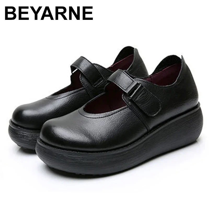 

BEYARNEHandmade Women's Platform Shoes For Women Genuine Leather Footwear Woman Vintage Soft Comfort Wedges Breathable PumpsE780