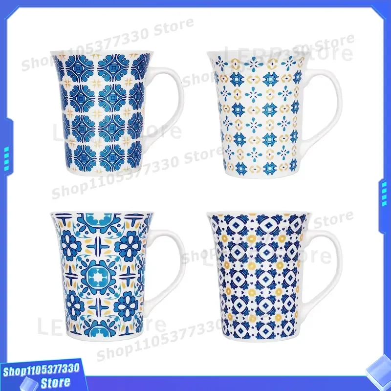 New Bone China Coffee Cup Thin Ceramic Mug Retro Roasted Flower Pattern Fast Delivery Spot Stock Gift for Home Office Use