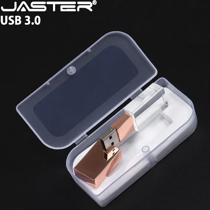 

Creative Crystal USB 3.0 Flash Drive 128GB Free 3D Engraving Logo Pen Drive 64GB Transparent Box Wedding Box Gift Memory Stick