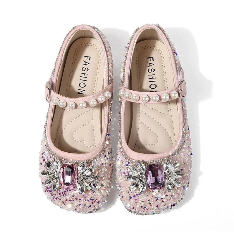 Girls Princess Shoes Toddler Rhinestone Fashion Children Mary Jane Dress Dance Flats Kids Ballet Glitter Soft Sole Leather Shoes