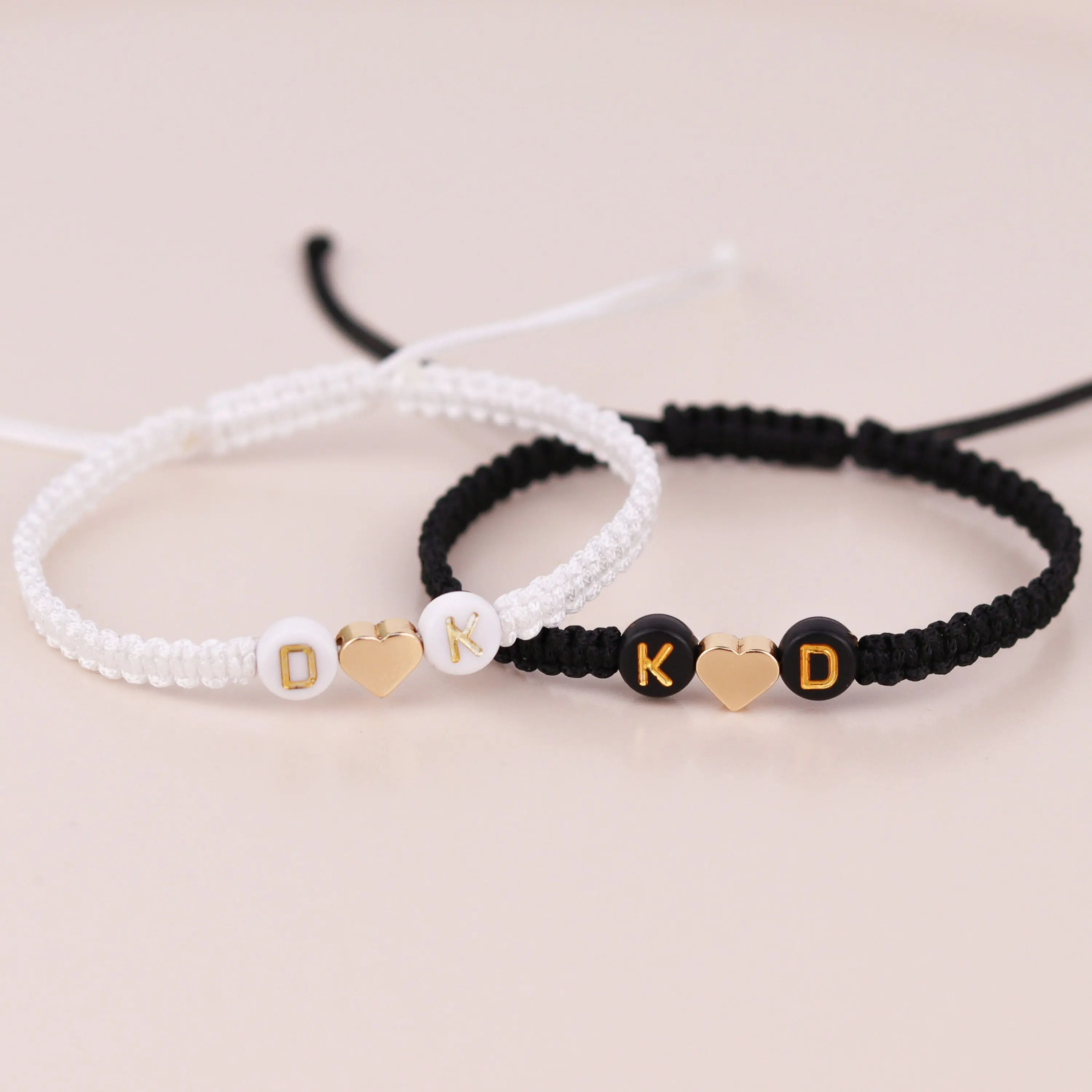 Set of 2 Custom Couple Initial Bracelets with Gold Heart  Personalized Matching Gift for Couple Jewelry His Boyfriend Girlfriend