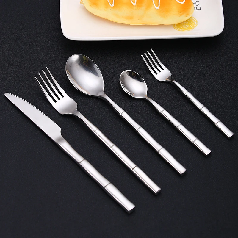 Stainless Steel Tableware Set Bamboo Festival Design Cutlery Knife Fork Spoon Flatware Set High Quality Golden Dinnerware Set