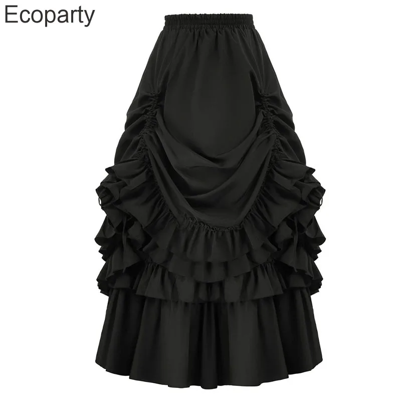 New Victorian Gothic Skirts For Women Black Renaissance Steampunk High Waisted Irregularly Pleated Skirt Ladies Medieval Costume