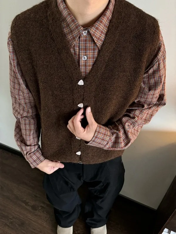 

Ретро-кардиган в японском стиле с V-образным вырезом, вязаный, свободный, повседневный, для мужчин и женщин, весна-осень