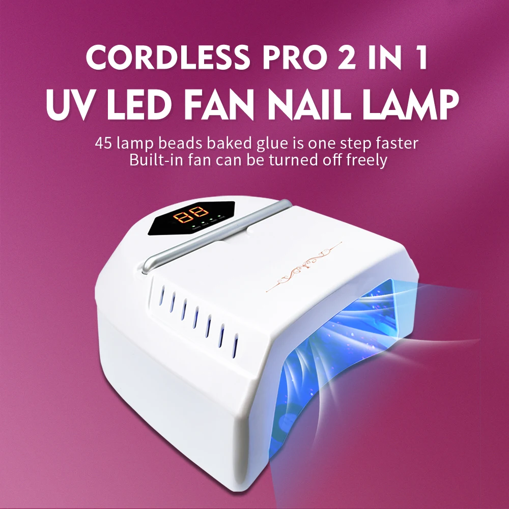 72W Custom Color Pink Black Professional Cordless Pro Nail Dryer Lamp 2 In1 Double Hands Fan UV Led Nail Lamp Rechargeable